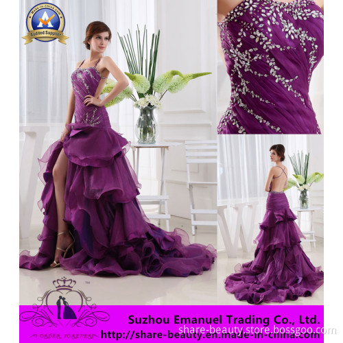 New Style 2014 Luxurious Sexy Purple Prom Dresses Court Train Beads Crystal